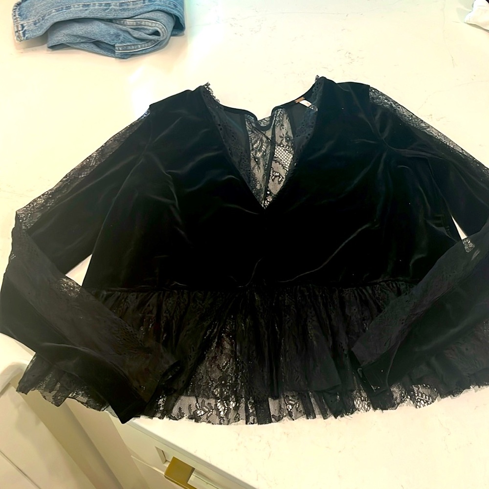 Free People velvet and lace top